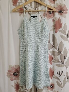 Banana Republic Light Blue Geometric Spaghetti-Strap Mini Dress